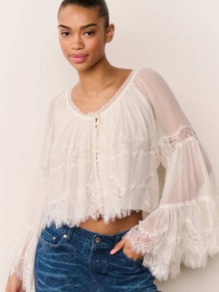 Nwt Loveshackfancy Darline Chiffon Lace Blouse